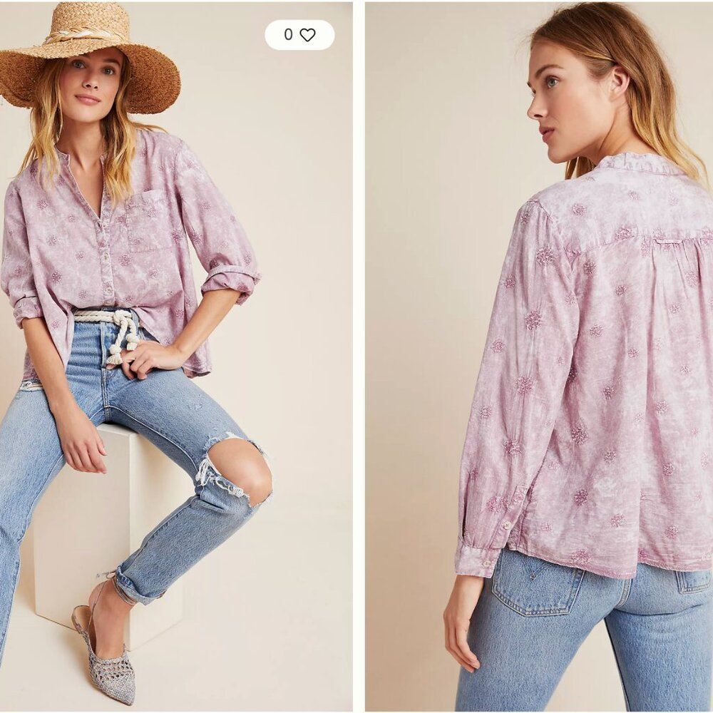 Pilcro by Anthropologie The Whitney Embroidered Trapeze Buttondown Lilac Medium